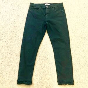LOFT moss green double fringe hem high rise pants jeans with stretch 6